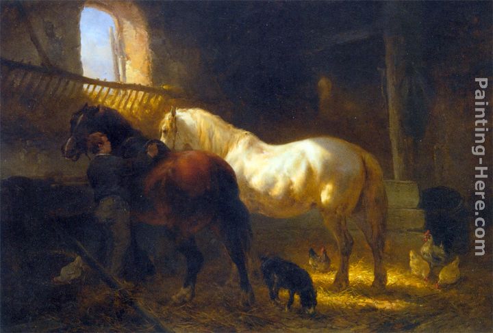 Horses in a Stable painting - Wouter Verschuur Horses in a Stable art painting